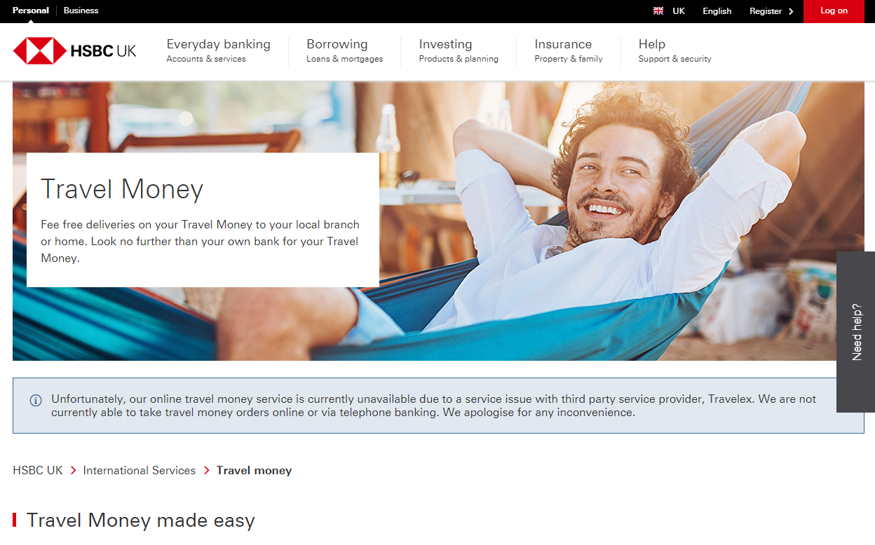 Travelex HSBC message